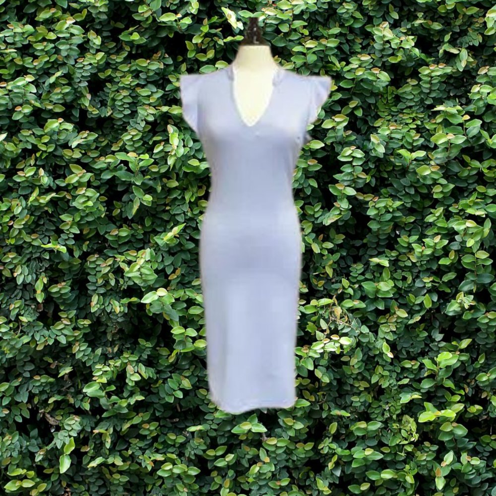 NEW YORK & COMPANY FLUTTER SLEEVE LILAC SHEATH DRESS